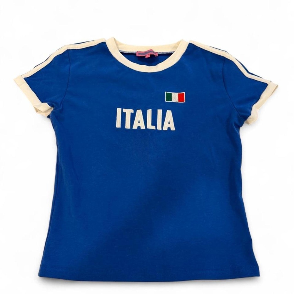 Edikted Italia Ringer Tee Royal Blue Sporty Graphic T-Shirt Small